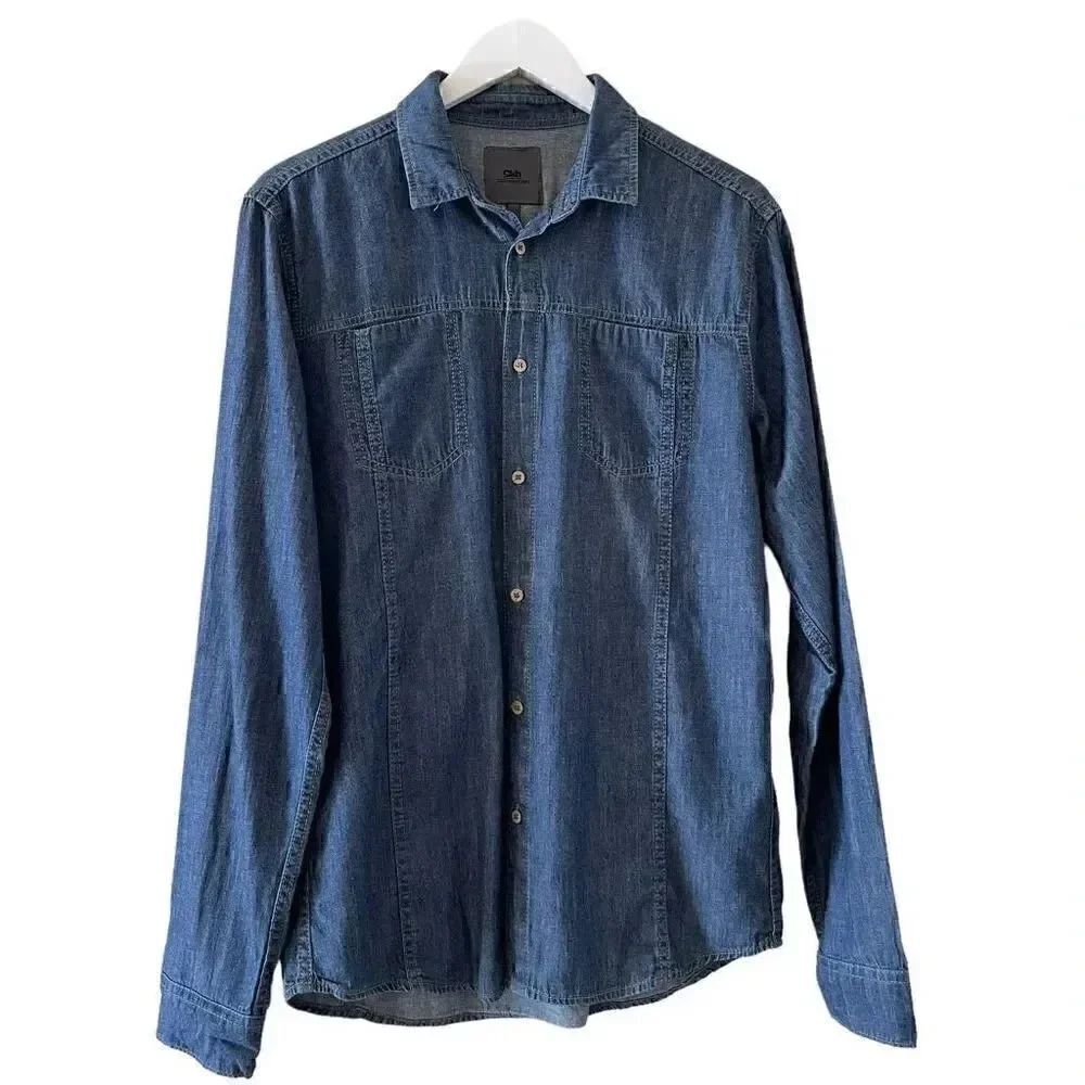 Clockhouse Denim Soft Button-Down Long Sleeves Blue Front Pocket Shirt M #1517